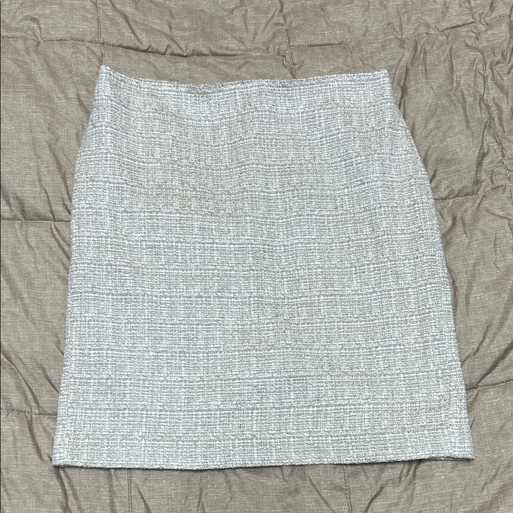 Talbots Petite Textured Cream Tan Tweed Pencil Skirt 12P Like New